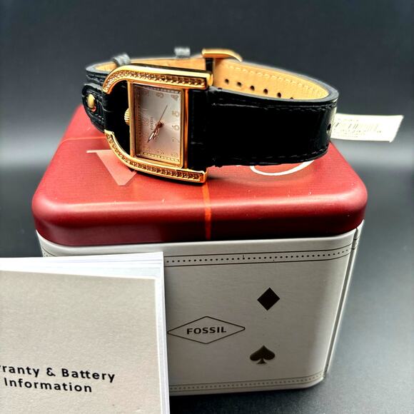 Fossil Harwell ES5263 Women’s 28mm Rose-Gold Case, Black Leather, Quartz NIBWT - Picture 7 of 17